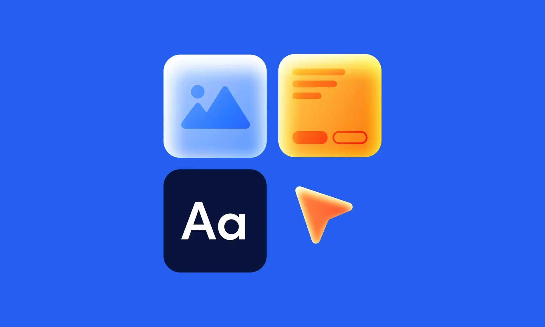 Abstract icon grid representing brand identity elements — imagery, content, typography, and interaction design