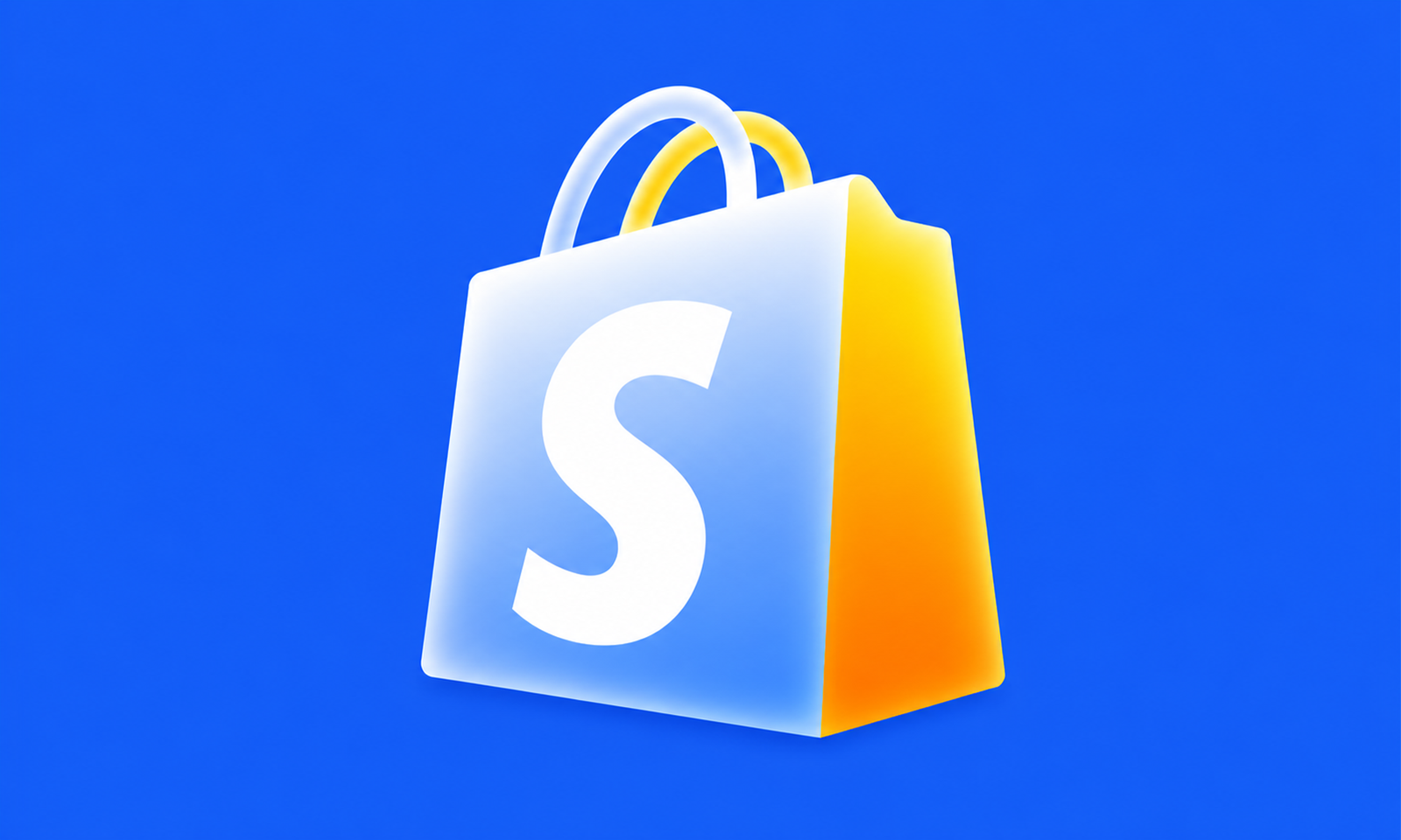Shopify shopping bag logo icon in blue and gold on a blue background